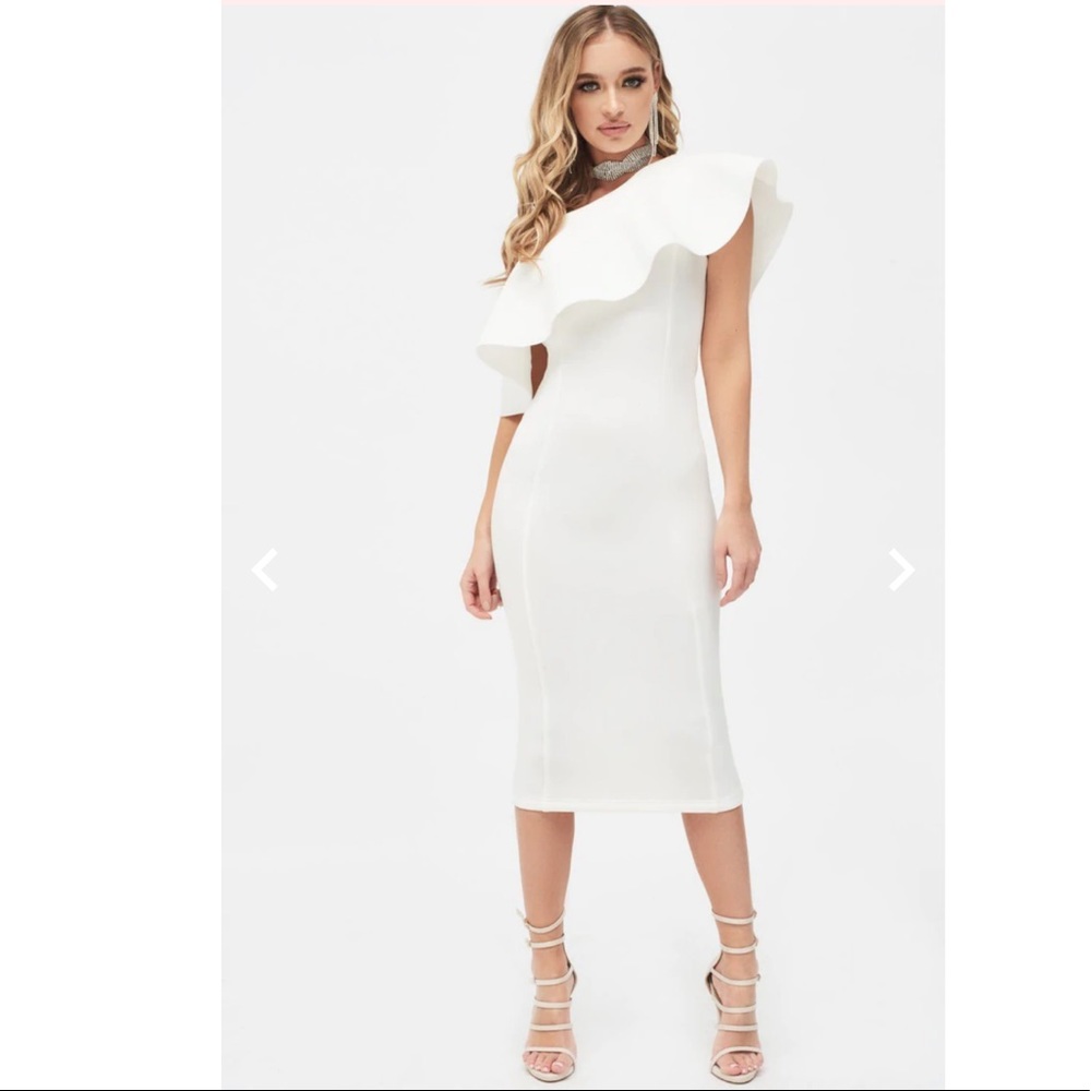 Stunning Lavish Alice one shoulder bardot scuba midi dress in white